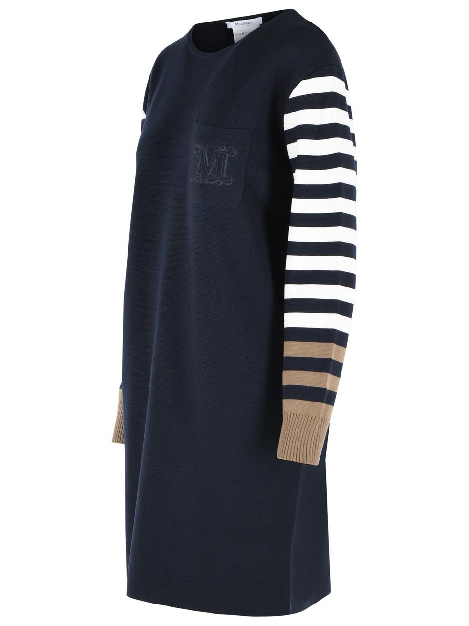 Max Mara Cotro 'Velo' Dress In Navy Blue Virgin Wool Zwart
