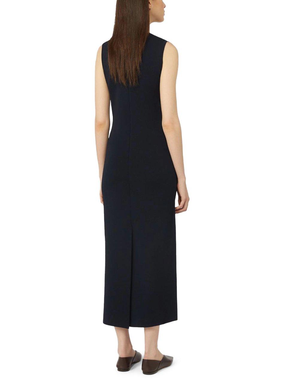 Max Mara Sleeveless Black Knit Midi Dress with Straight Silhouette Zwart