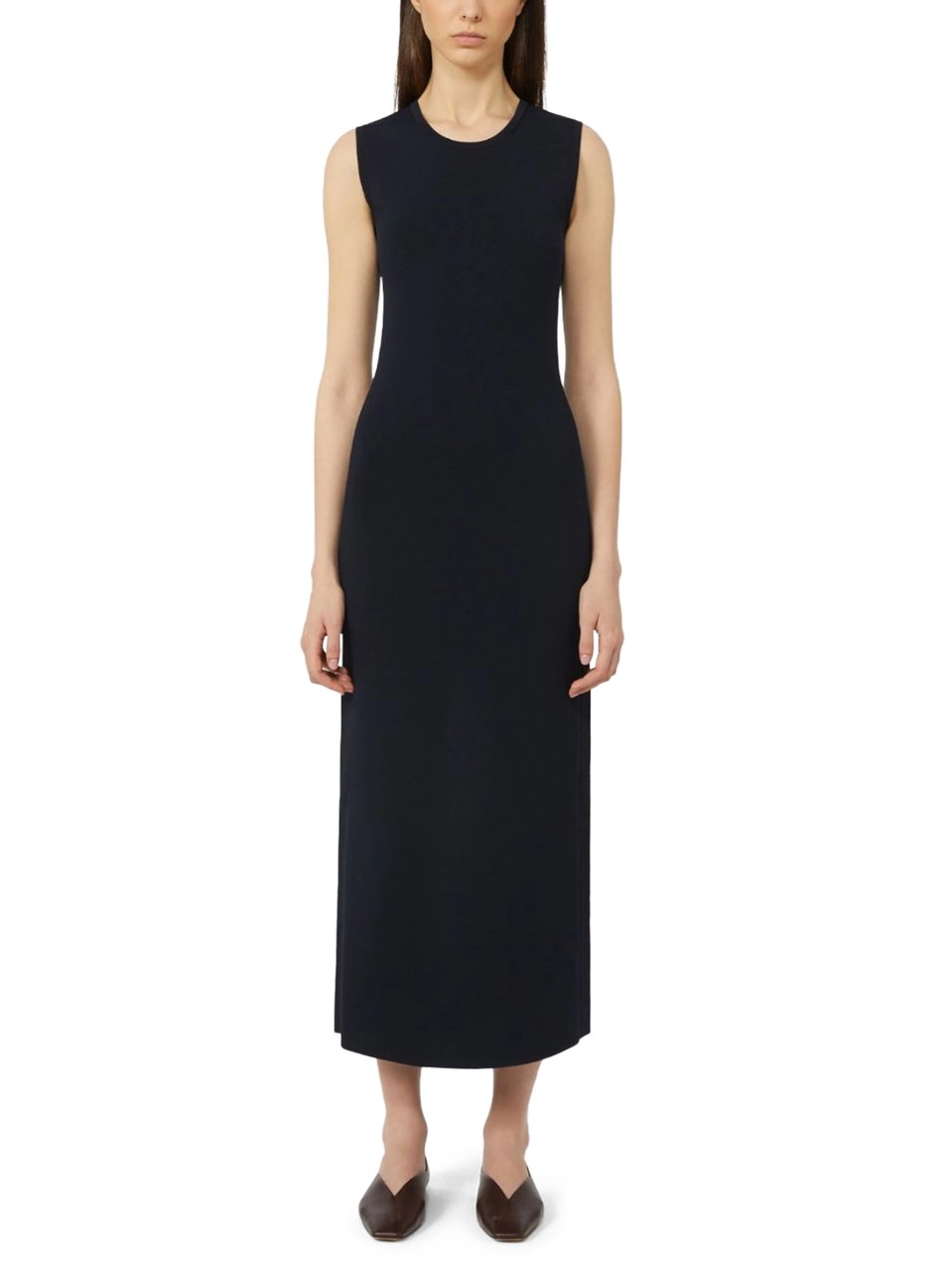 Max Mara Sleeveless Black Knit Midi Dress with Straight Silhouette Zwart