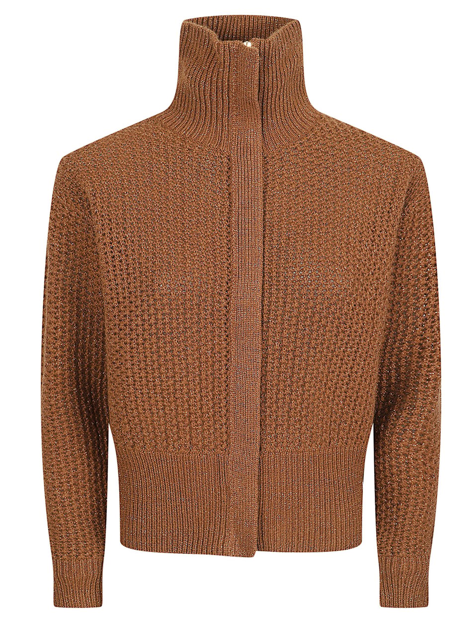 Max Mara Cropped Textured Knit Sweater with High Ribbed Collar Bruin