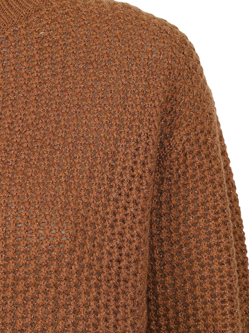Max Mara Cropped Textured Knit Sweater with High Ribbed Collar Bruin