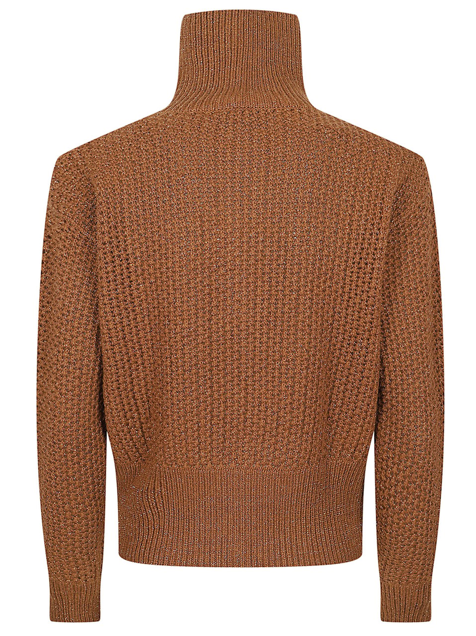 Max Mara Cropped Textured Knit Sweater with High Ribbed Collar Bruin