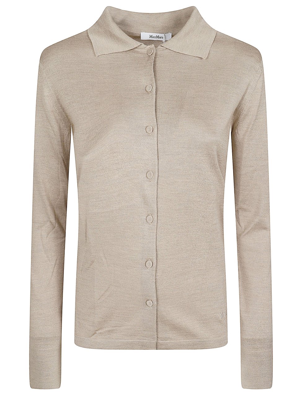 Max Mara Lightweight Button-Front Sweater with Soft Collar and Ribbed Accents Neutraal