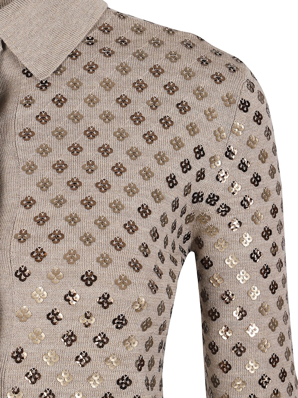 Max Mara Cropped Sweater with Classic Collar and Sequined Pattern Roze