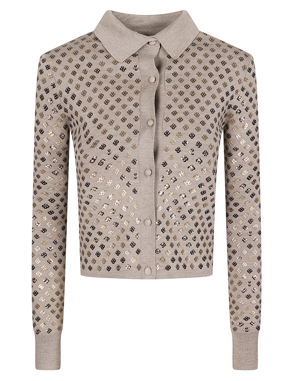 Max Mara Cropped Sweater with Classic Collar and Sequined Pattern Roze