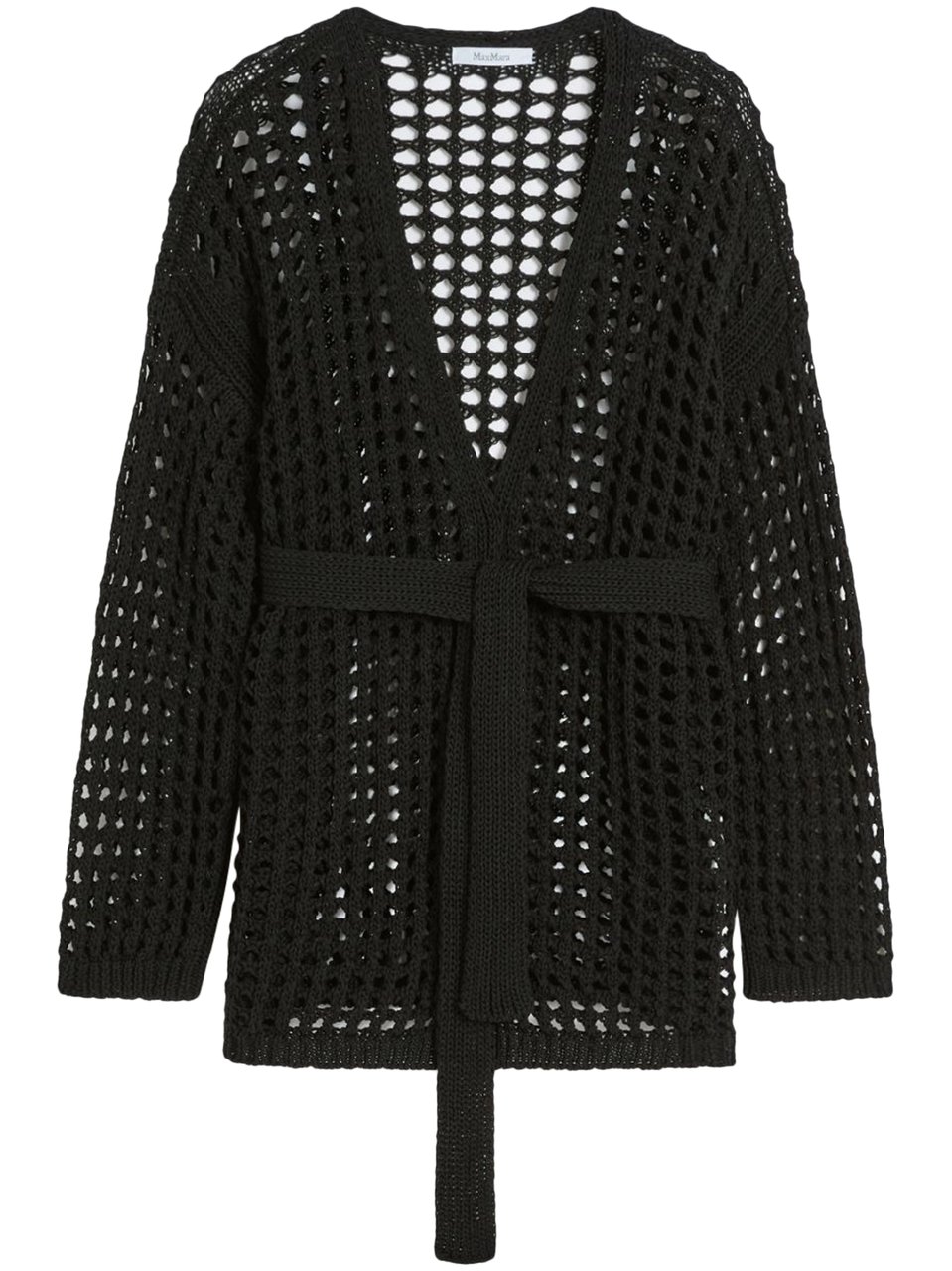 Max Mara Open-Knit Black Cardigan with Matching Knit Belt Zwart