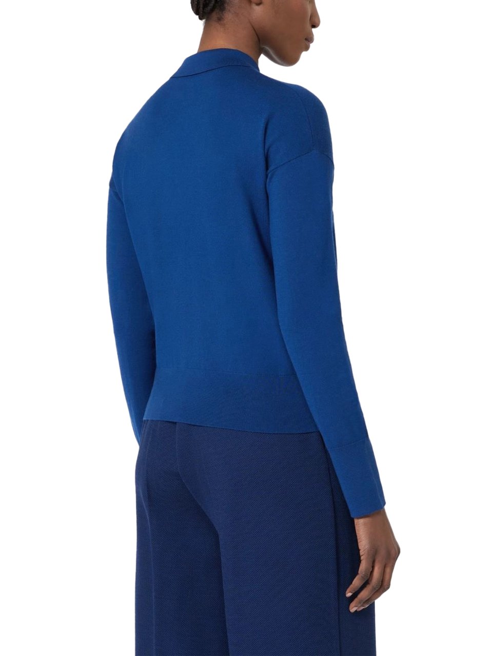 Max Mara Cropped Blue Cardigan with Classic Collar Blauw