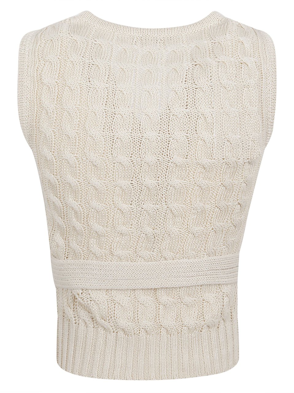 Max Mara Button-Down Linen Gilet with Textured Back and Ribbed Hem Wit