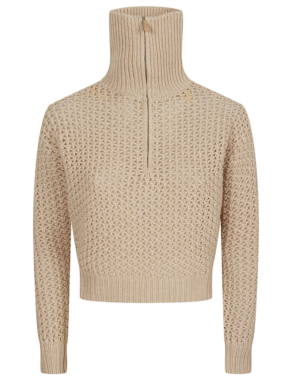Max Mara Cropped Sweater with Textured Knit and High Ribbed Collar Neutraal