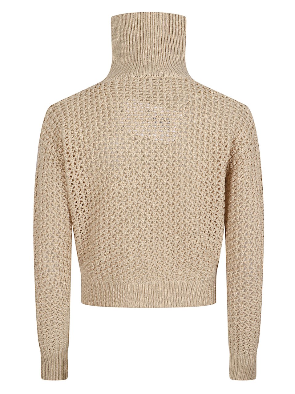Max Mara Cropped Sweater with Textured Knit and High Ribbed Collar Neutraal