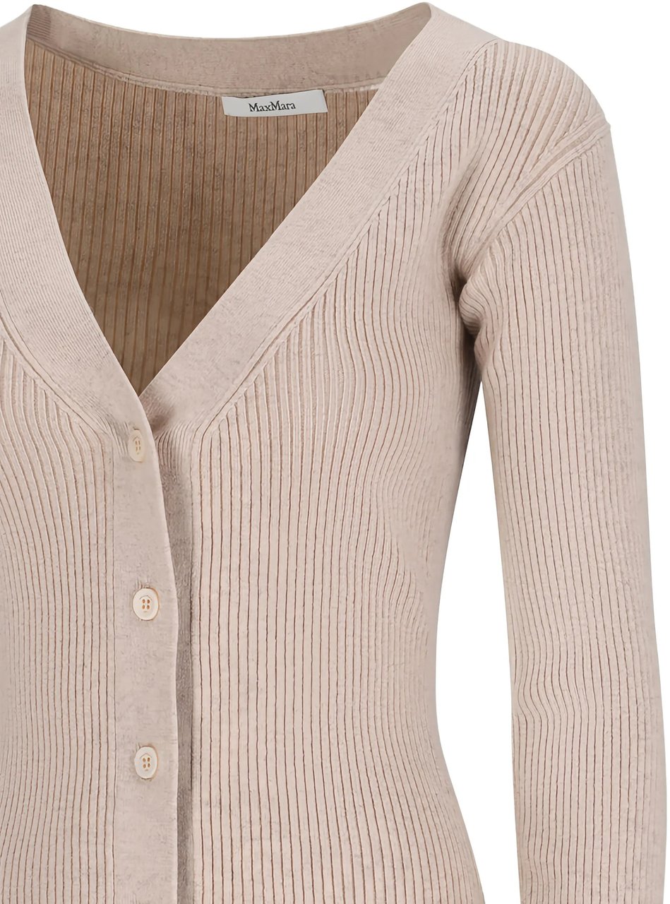 Max Mara Beige Gioiosa Ribbed Knit Button Cardigan Neutraal