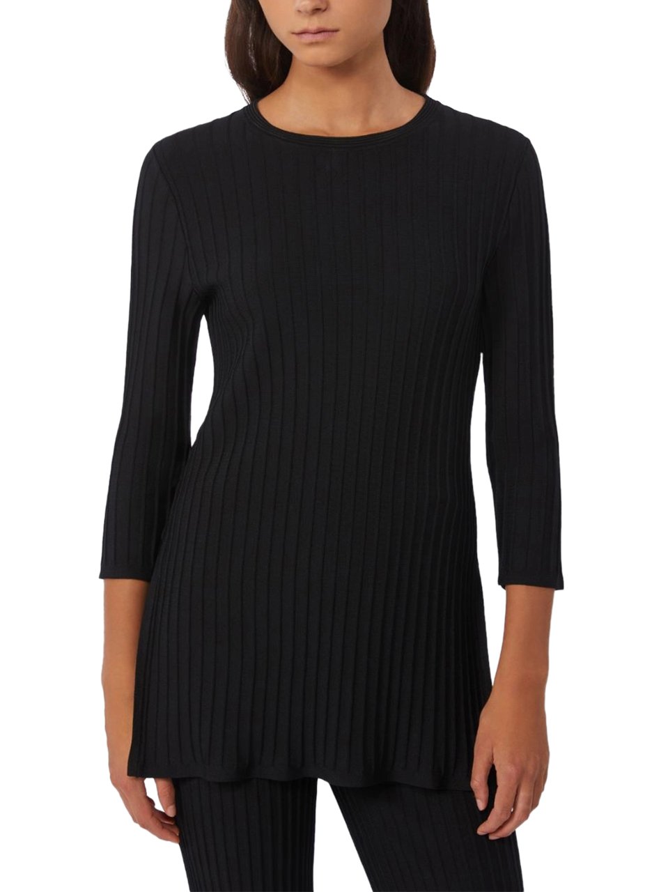 Max Mara Ribbed Black Long-Sleeved Top with Relaxed Fit Zwart