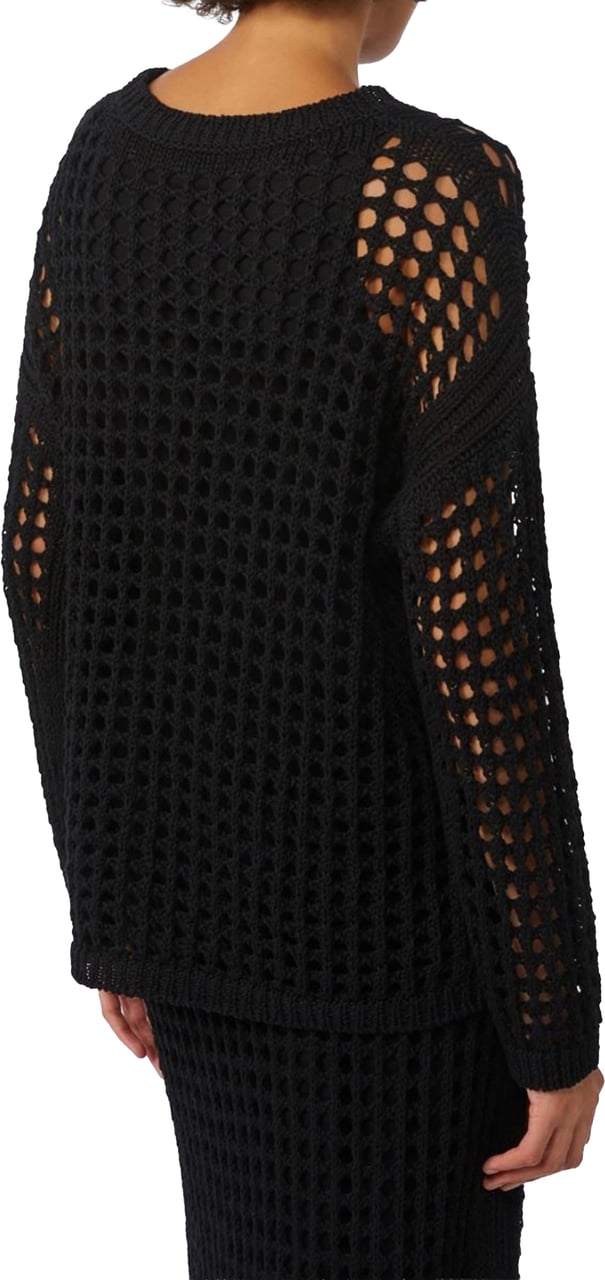 Max Mara Black Febe Open-Weave Knit Sweater Zwart