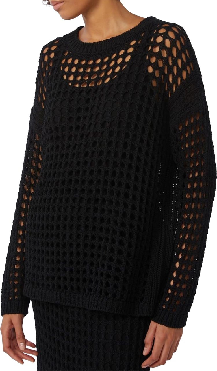 Max Mara Black Febe Open-Weave Knit Sweater Zwart