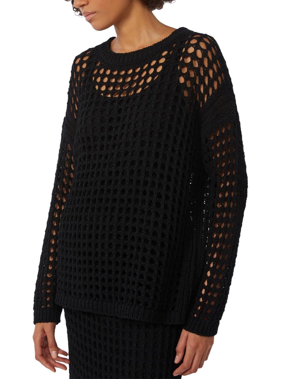 Max Mara Grid-Pattern Long-Sleeved Top with Relaxed Fit Zwart