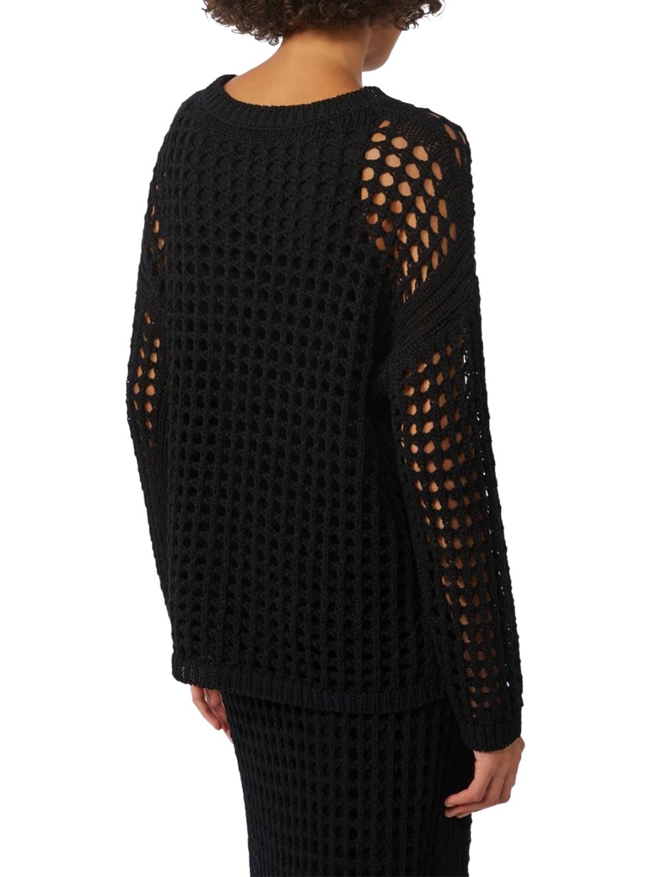 Max Mara Grid-Pattern Long-Sleeved Top with Relaxed Fit Zwart