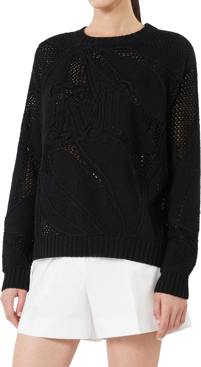 Max Mara Black Mxmsalvo Textured Black Knit Sweater Zwart