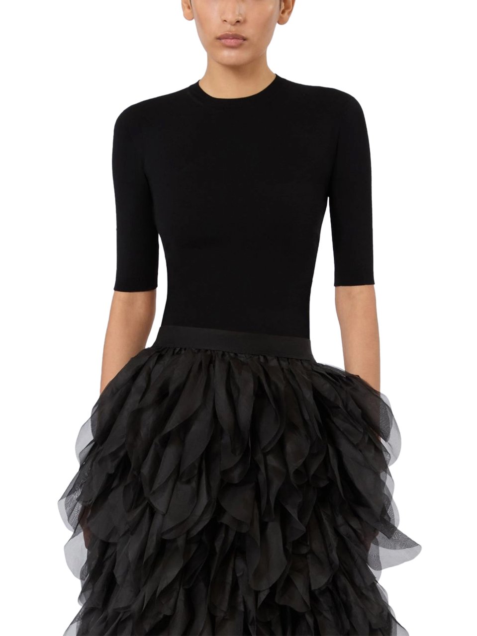 Max Mara Fitted Short-Sleeved Top with Round Neckline Zwart