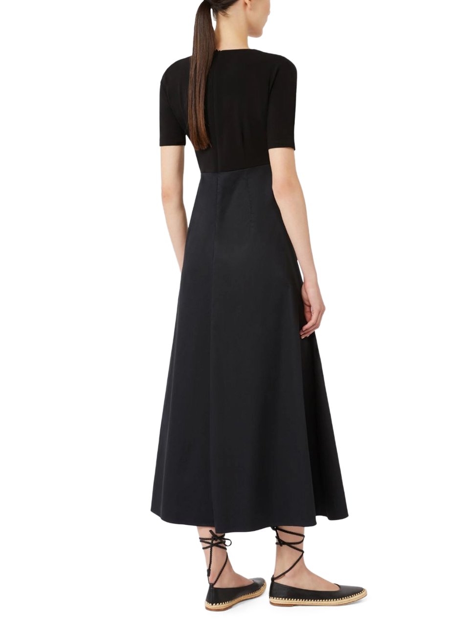 Max Mara Fitted Midi Dress with Draped Skirt and V-Neckline Zwart