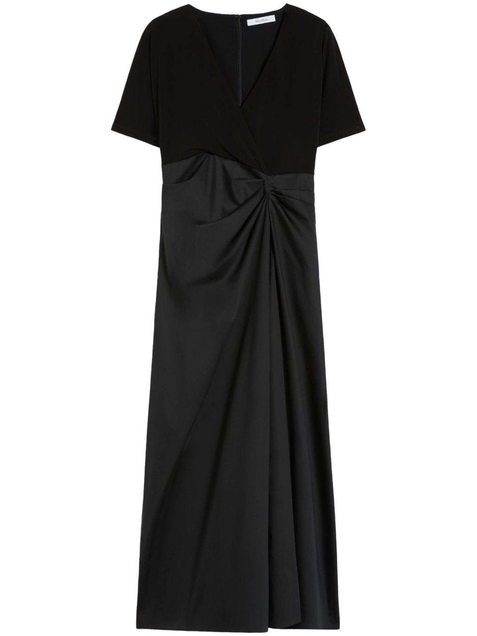 Max Mara Fitted Midi Dress with Draped Skirt and V-Neckline Zwart