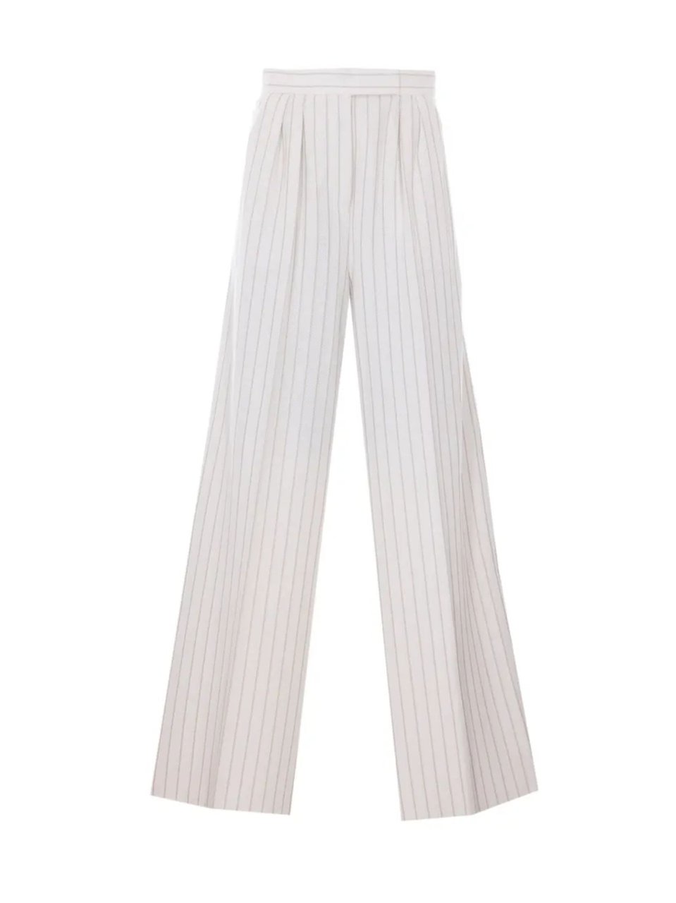 Max Mara White Striped Pleated Waistband Cotton Pants Wit