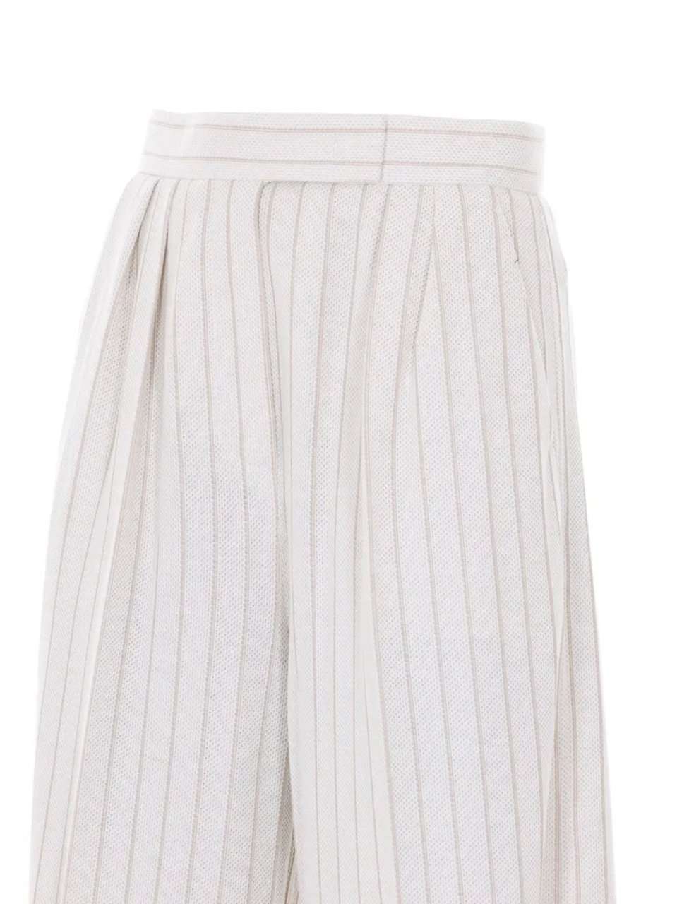 Max Mara White Striped Pleated Waistband Cotton Pants Wit