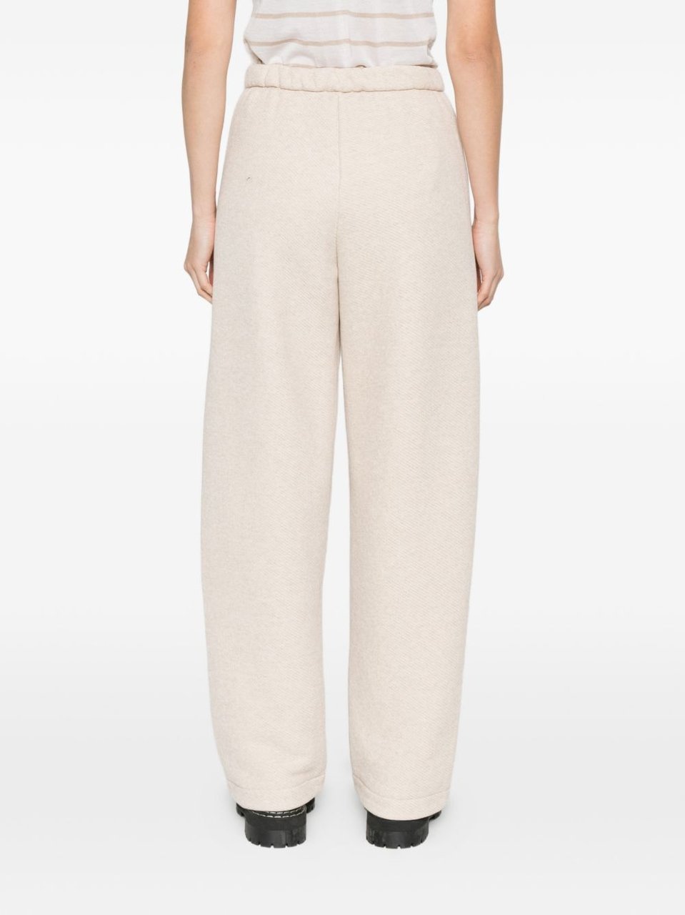 Max Mara Beige Elastic Waistband Cotton Straight-Leg Pants Neutraal
