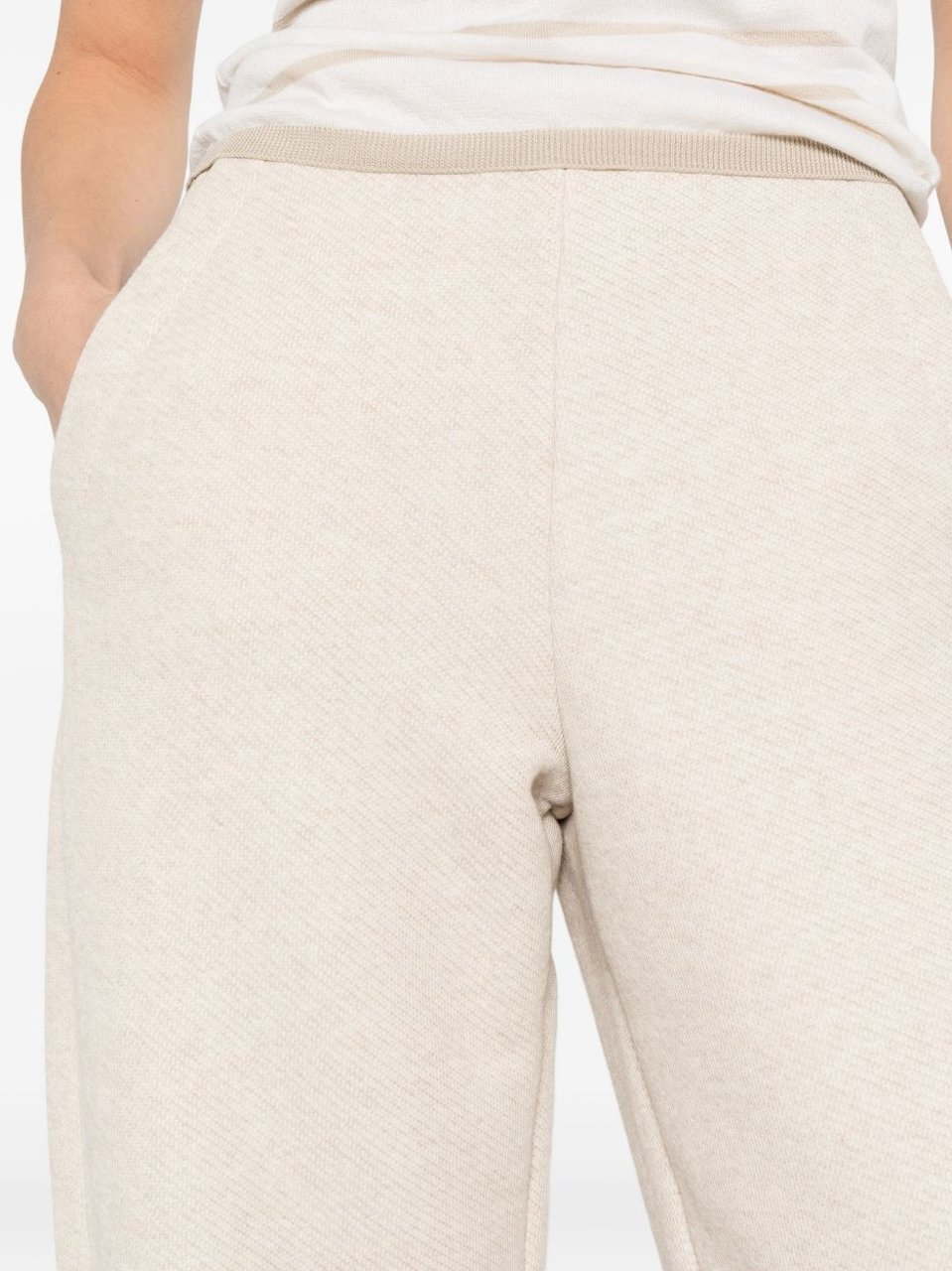 Max Mara Beige Elastic Waistband Cotton Straight-Leg Pants Neutraal