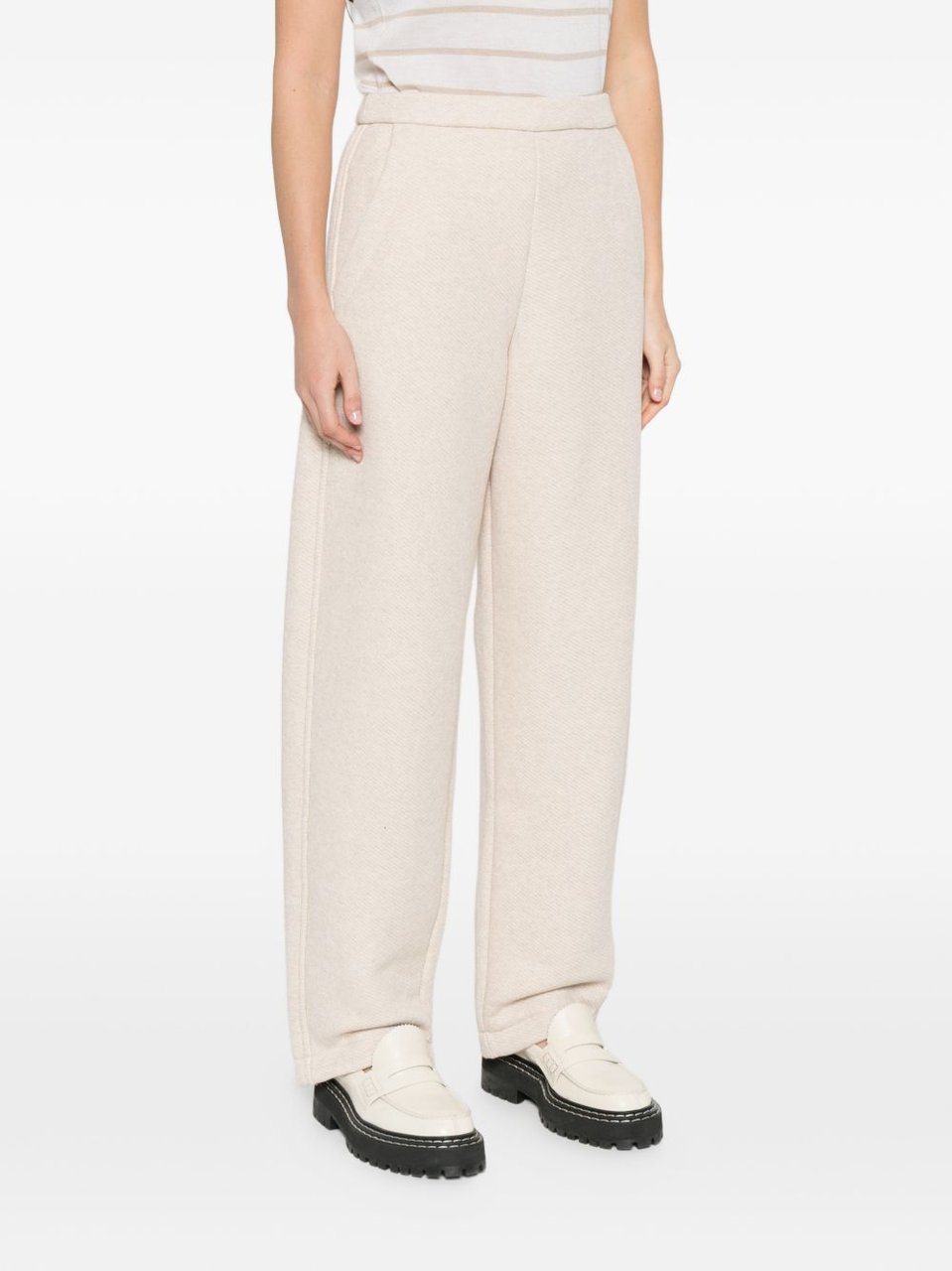Max Mara Beige Elastic Waistband Cotton Straight-Leg Pants Neutraal