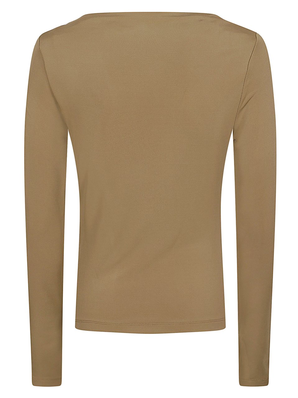 Max Mara Fitted Long-Sleeved Top with Subtle Boat Neckline and Ruching Detail Bruin