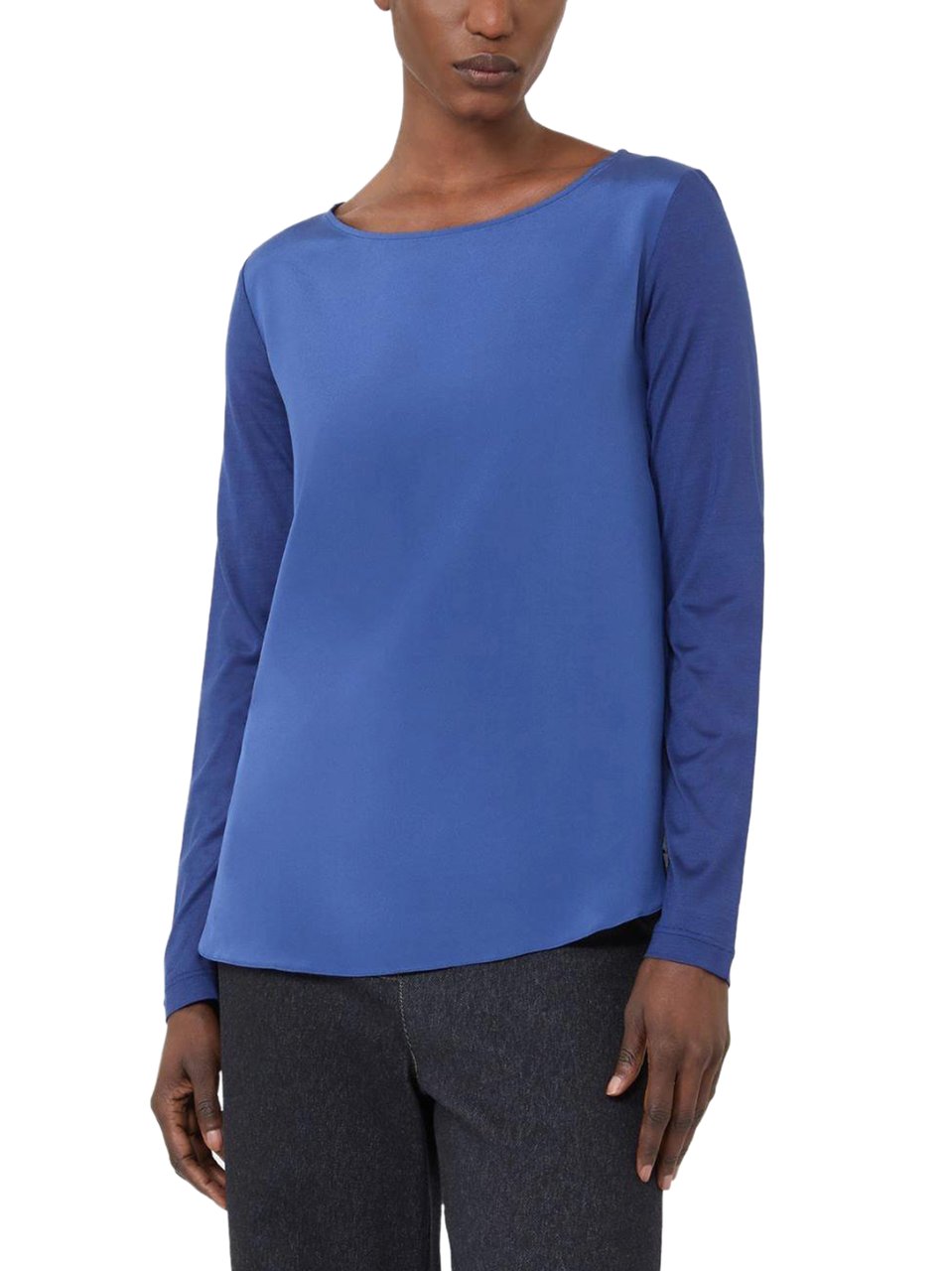 Max Mara Relaxed-Fit Blue Top with Silky Front Panel Blauw