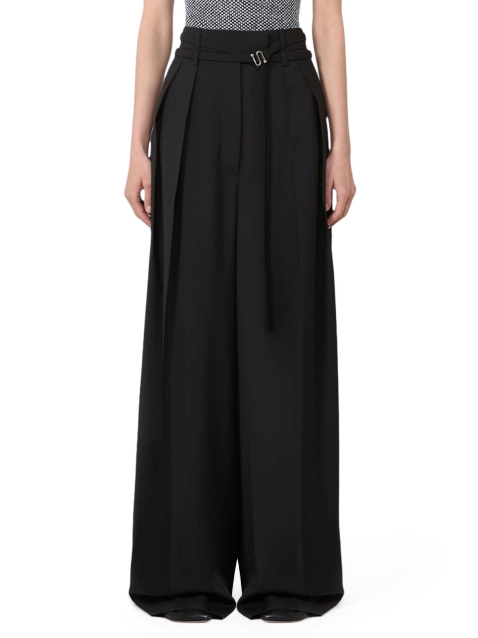 Max Mara Wide-Leg Trousers with Belt Detail and Pleated Front Zwart