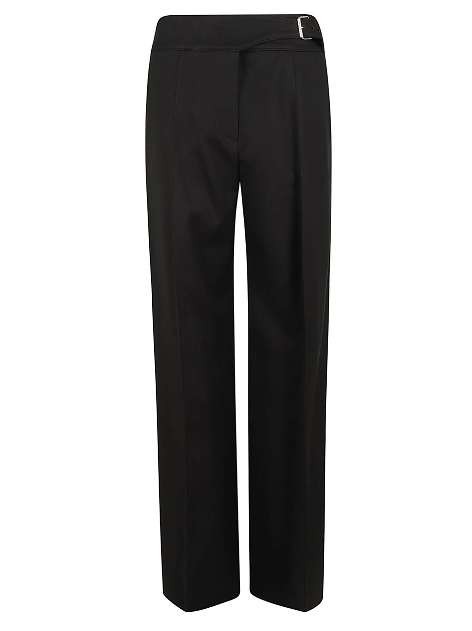 Max Mara Palazzo-Style Trousers with Asymmetrical Waistband and Sleek Buckle Zwart