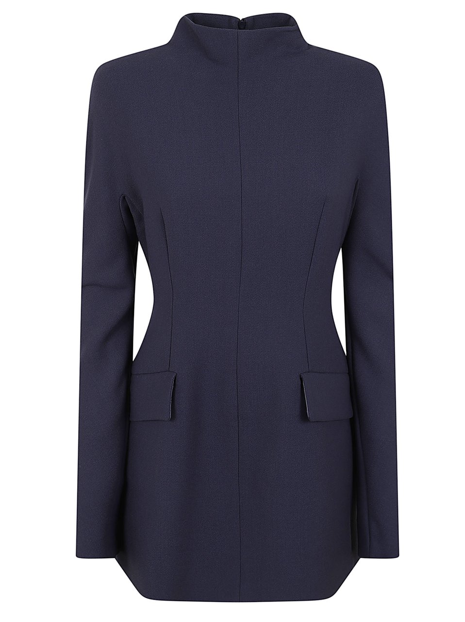 Max Mara Midnight Blue Gabardine Short Fitted Dress Blauw