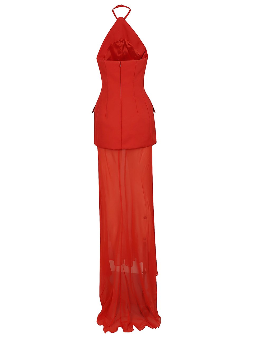 Max Mara Halter Neck Long Dress with Structured Bodice Rood