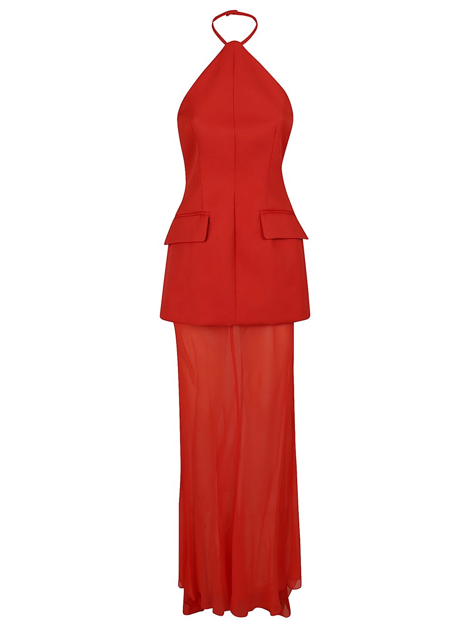 Max Mara Halter Neck Long Dress with Structured Bodice Rood
