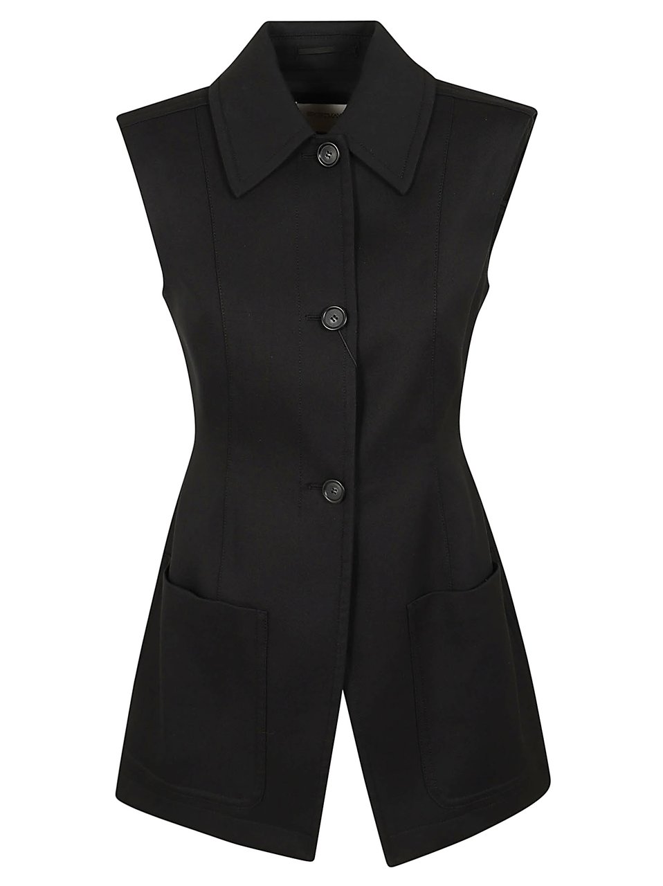 Max Mara Sleeveless Fitted Gabardine Blazer with Tailored Shirt Construction Zwart