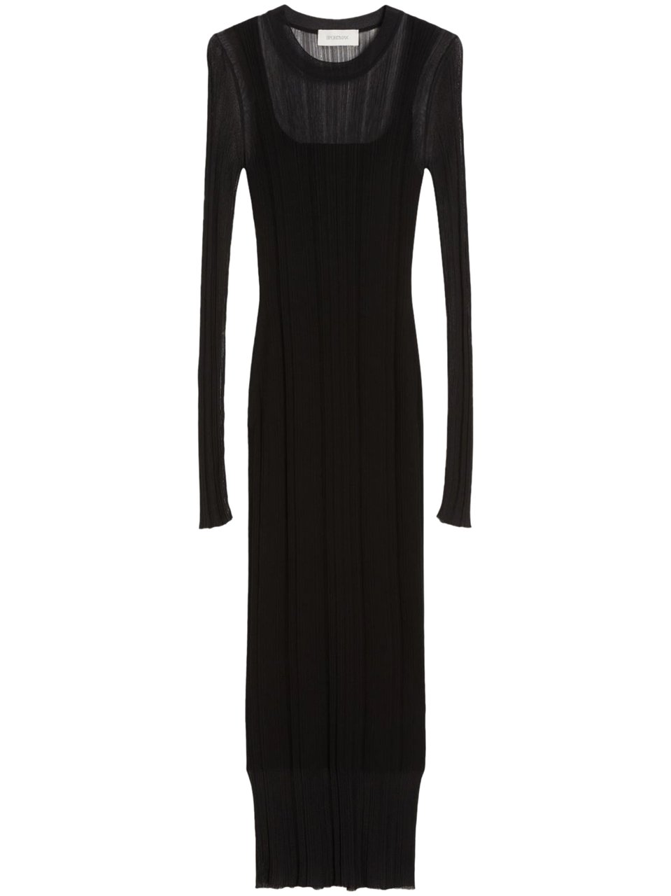 Max Mara Fitted Black Knit Midi Dress with Sheer Overlay Zwart