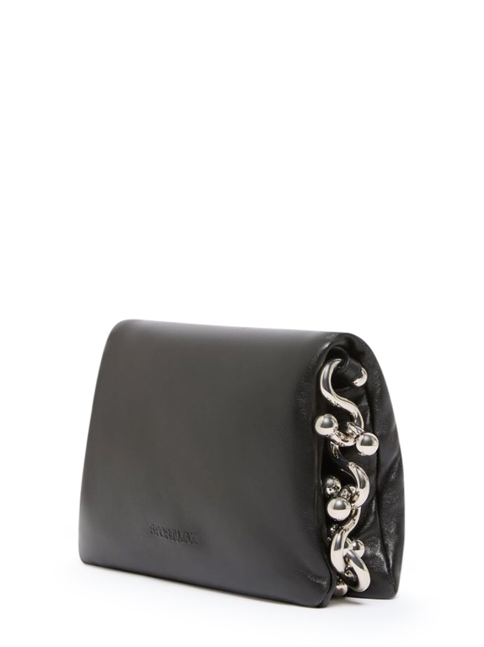 Max Mara Rectangular Black Lambskin Bag with Silver Chain Accents Zwart