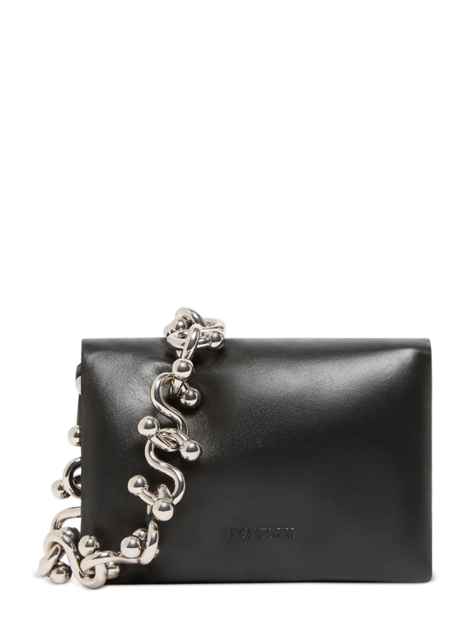 Max Mara Rectangular Black Lambskin Bag with Silver Chain Accents Zwart