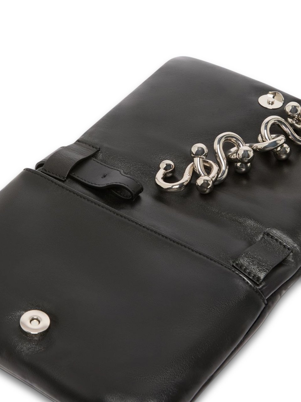 Max Mara Rectangular Black Lambskin Bag with Silver Chain Accents Zwart
