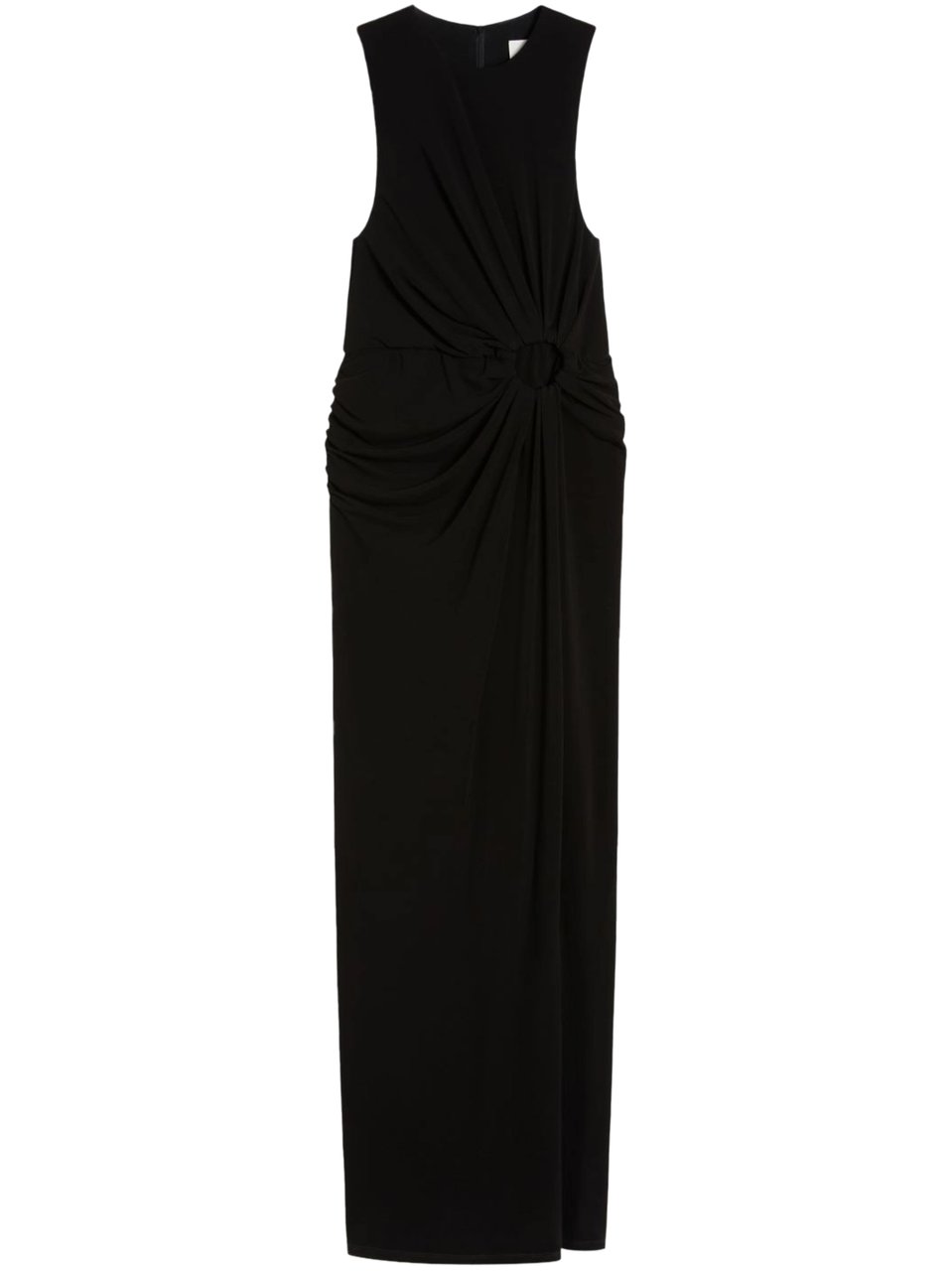 Max Mara Sleeveless Long Jersey Dress with Gathered Waist Detail Zwart