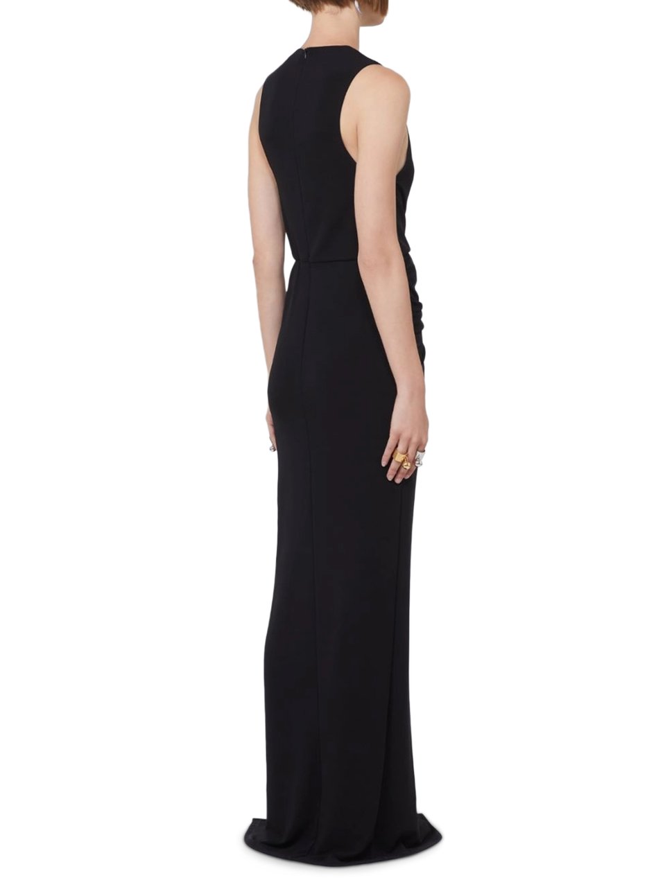Max Mara Sleeveless Long Jersey Dress with Gathered Waist Detail Zwart