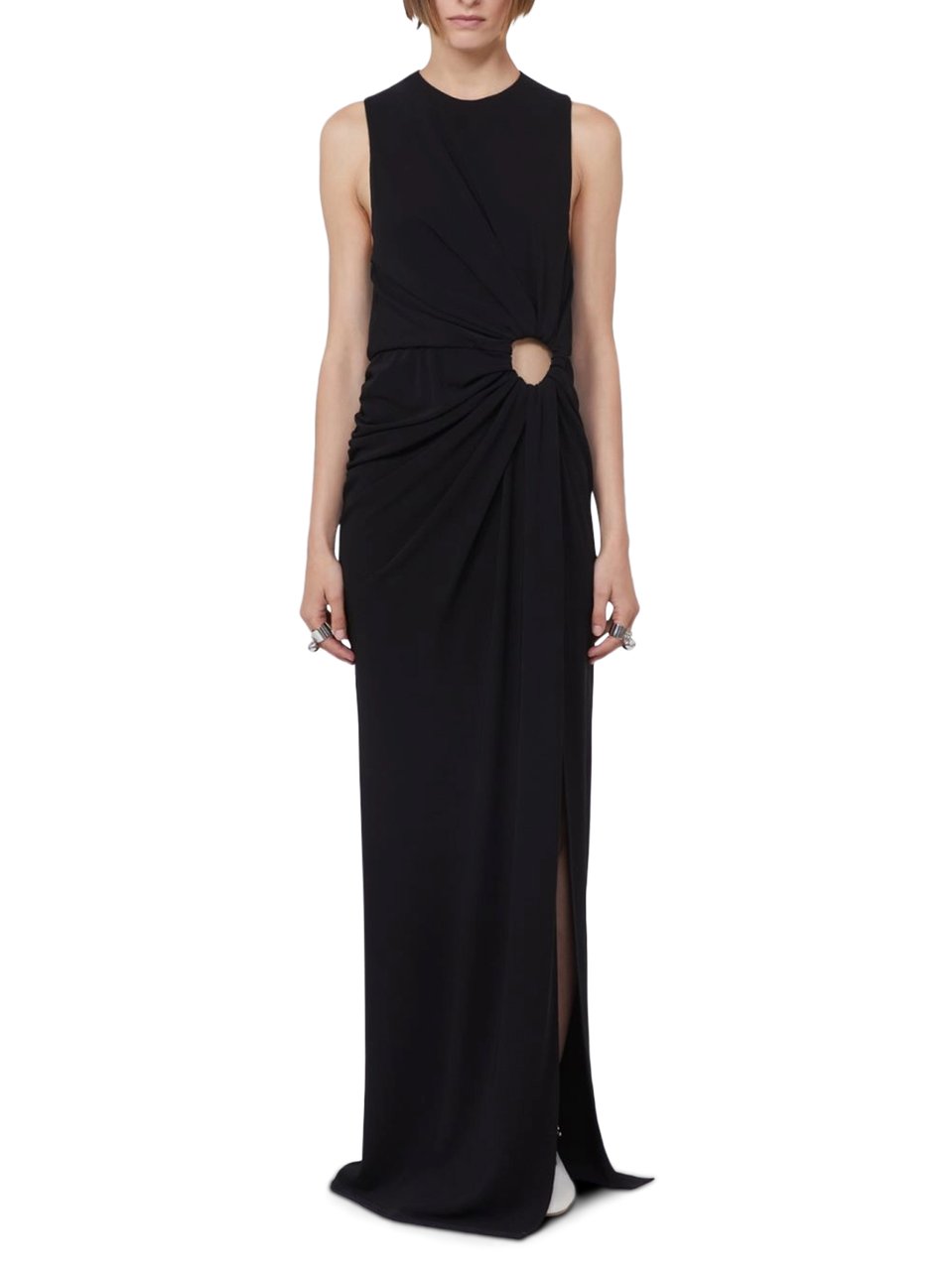 Max Mara Sleeveless Long Jersey Dress with Gathered Waist Detail Zwart