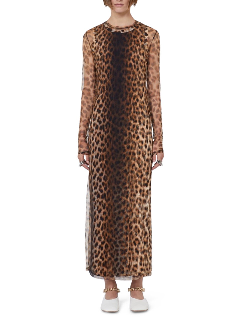 Max Mara Midi-Length Jersey Dress with Bold Leopard Print Zwart