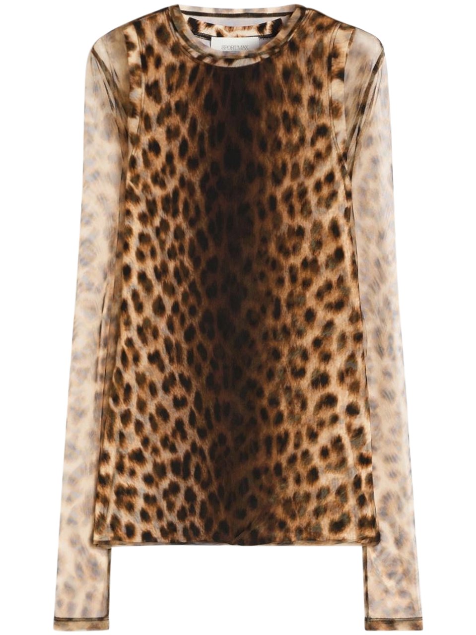 Max Mara Fitted Sheer Long-Sleeved Top with Bold Leopard Print Neutraal