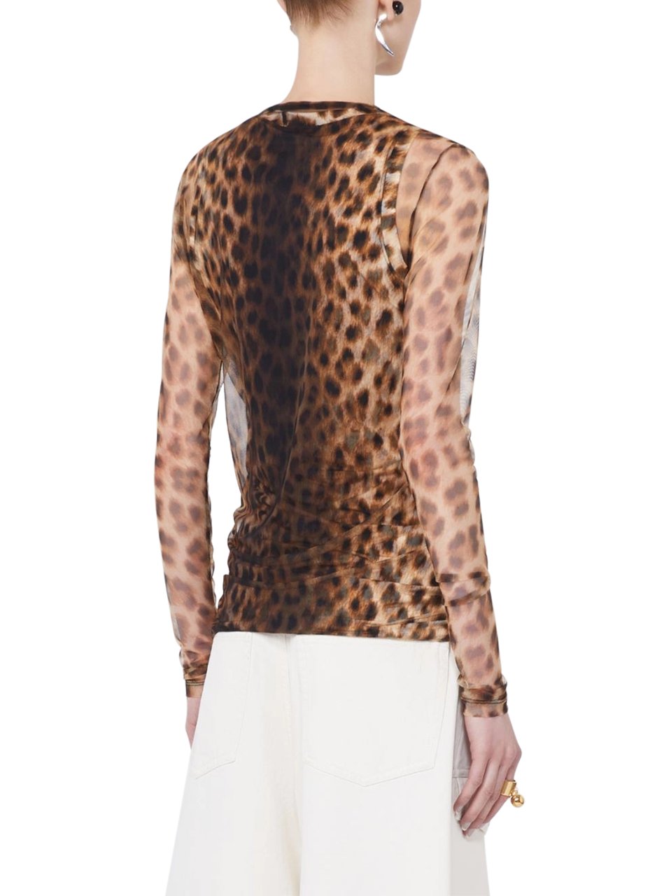 Max Mara Fitted Sheer Long-Sleeved Top with Bold Leopard Print Neutraal