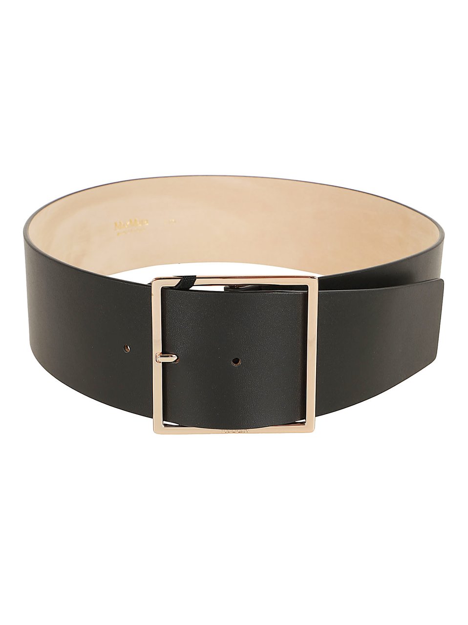 Max Mara Wide Smooth Calfskin Belt with Polished Square Buckle Zwart