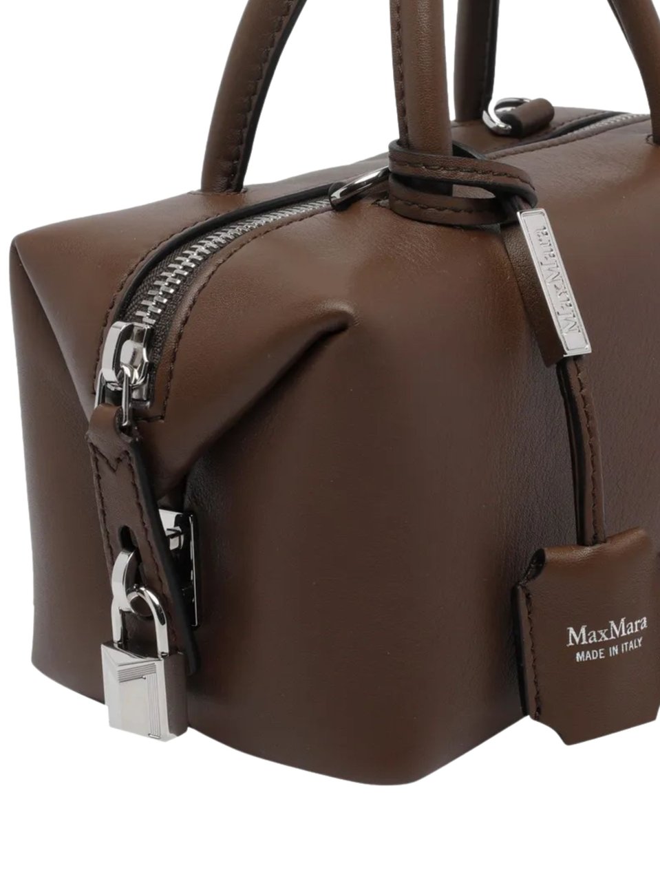 Max Mara Brown Logo Print Leather Tote Bag Zwart