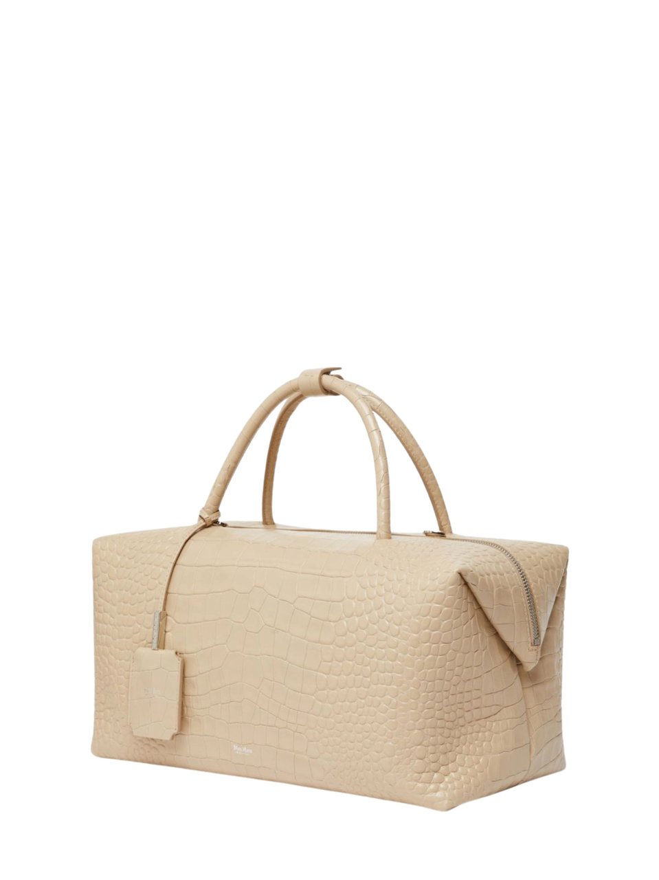 Max Mara Beige Crocodile Print Leather Tote Bag Neutraal